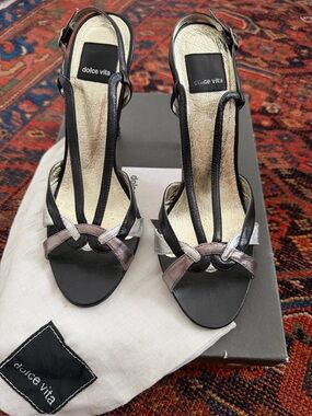 Dolce Vita Black and Silver Metallic Knot Slingback Heels